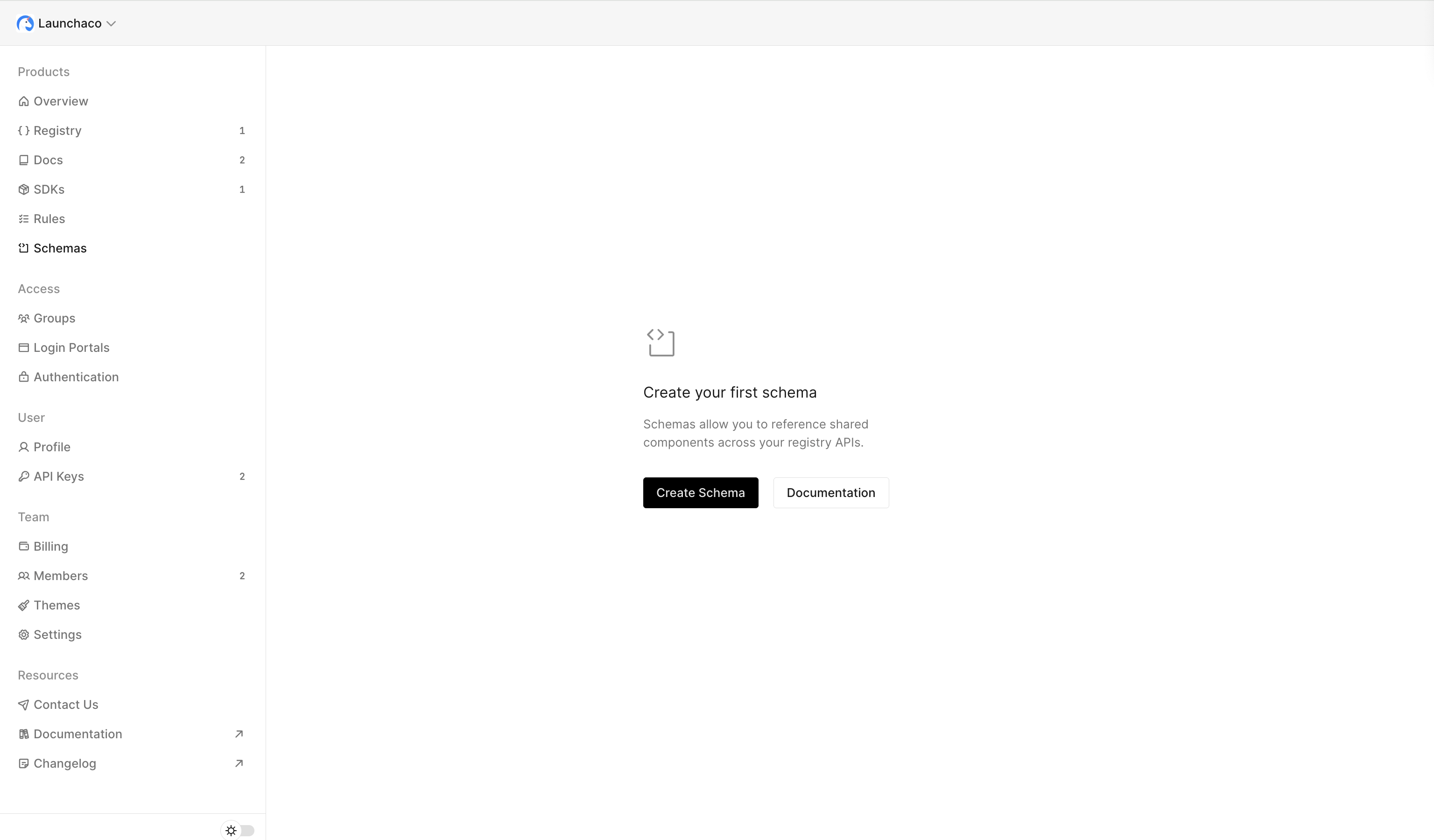 Registry Schemas Page